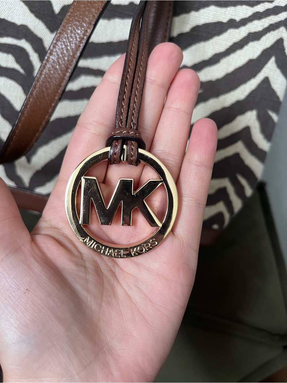 Michael Kors Black and White Zebra Canvas Tote with Brown Leather Trim - Picture 6 of 14